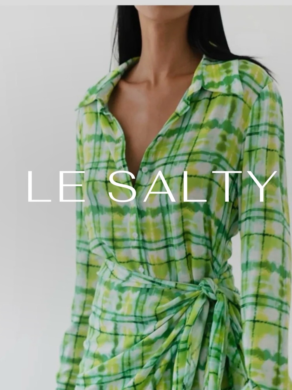 Green Tie-Dye Plaid Mini Dress minor detail look at pics